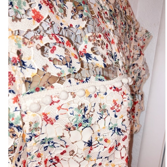 ANTHROPOLOGIE x TULAROSA Elba PomPom Lace Overlay Mini Dress Beige & Multi SZ: M - Picture 6 of 15